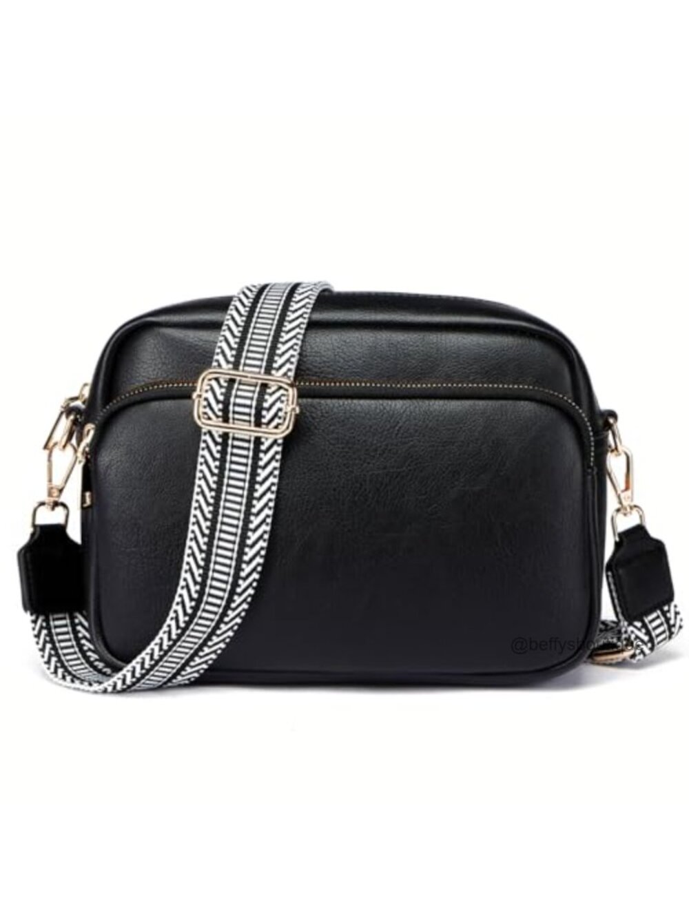 Vegan Leather Crossbody Bag Small Triple Zip Shoulder Purse Wide Strap